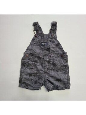 OshKosh B'gosh Dino Shortalls Baby Boys 6M Gray Dinosaur Overall Shorts Cotton